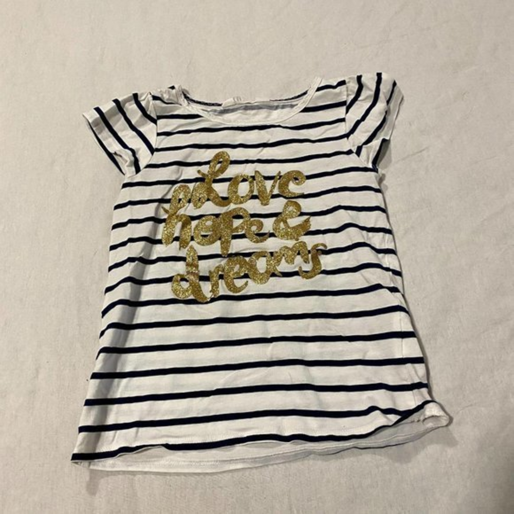 H&M Blue White‎ Striped Shirt w/Gold Lettering Size 6-8